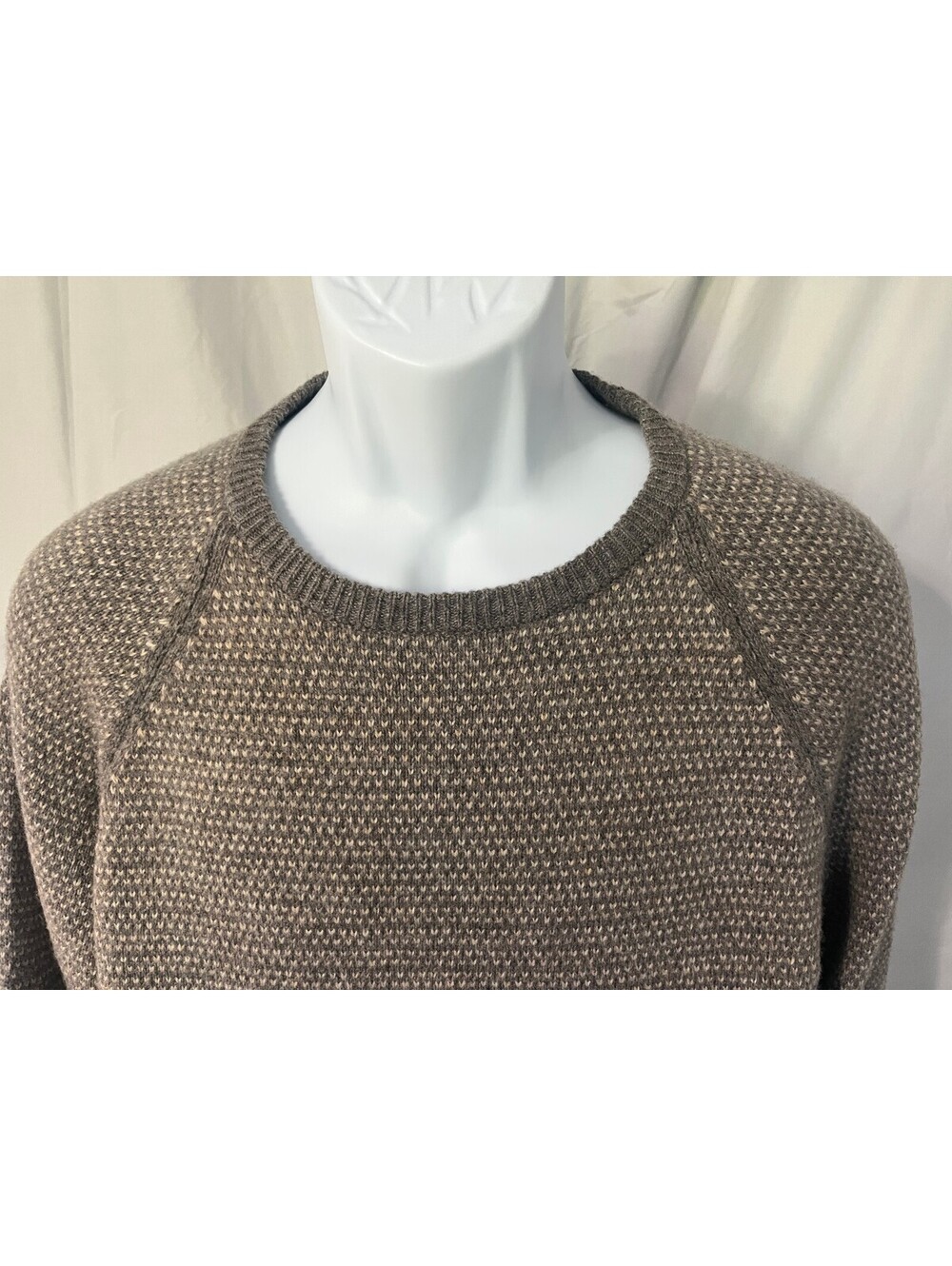 J.Crew Men's Gray Tan Crewneck Lambswool Sweater Long Sleeve Large L